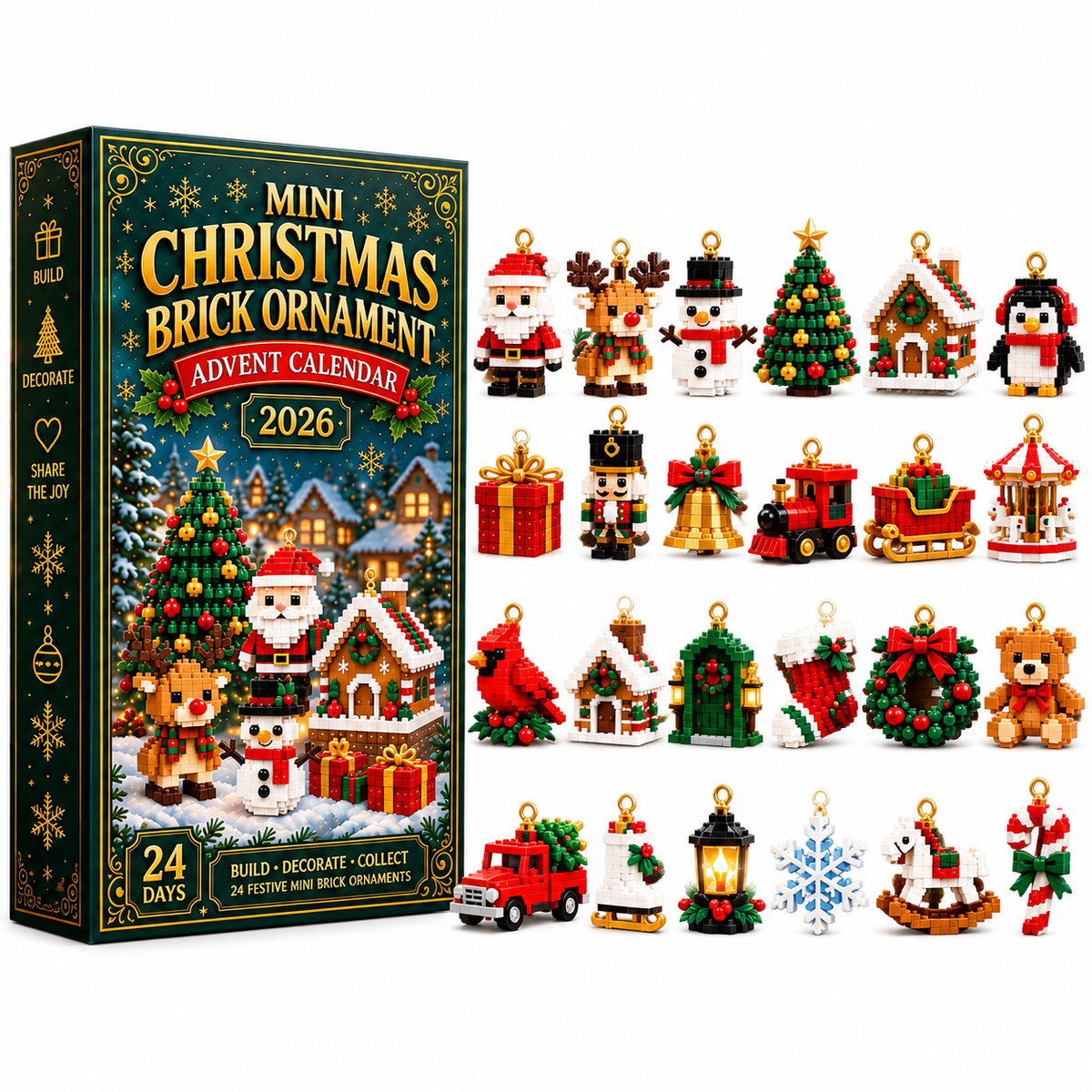 ⏳ Último día para ahorrar un 49 % – 🎄 Calendario de Adviento con mini adornos navideños | 24 sets de construcción festivos y únicos con colgadores; perfectos para decorar árboles de Navidad, coronas y otros adornos festivos 🧱