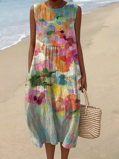Vestido casual sin mangas para mujer en algodón con estampado