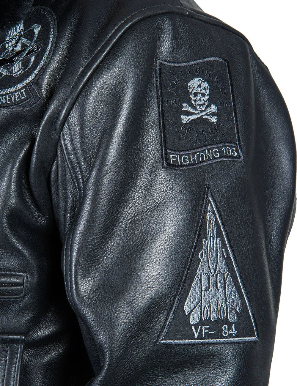 🔥Ofertas de Año Nuevo 2026 - NUEVA LLEGADA: CHAQUETA DE CUERO DE VUELO TOP GUN JOLLY ROGERS NEGRA