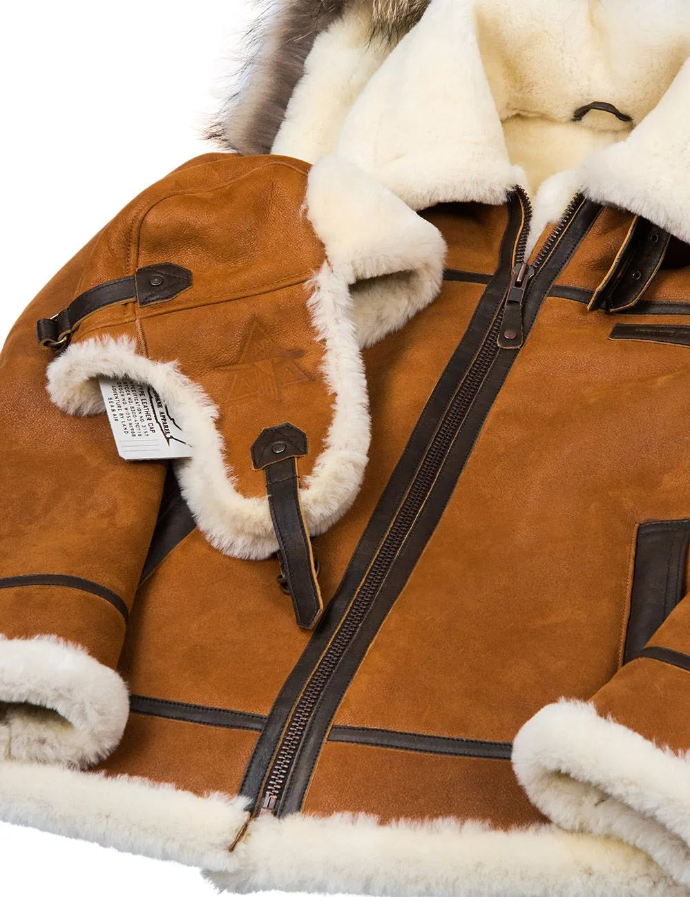 🔥Ofertas de Año Nuevo 2026 - Chaqueta de piel de oveja B-3 color whisky con capucha