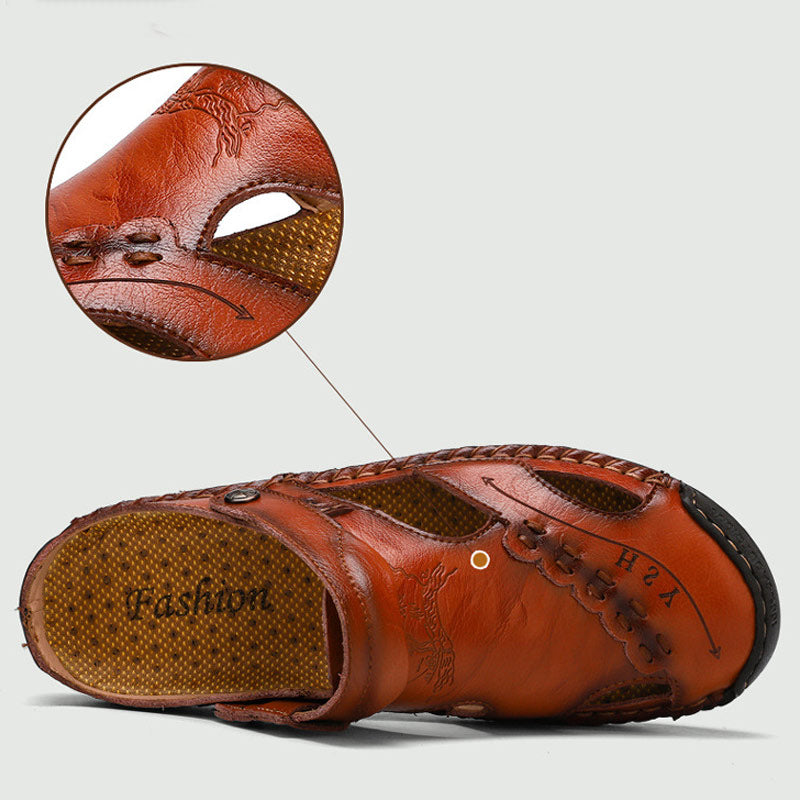 🔥VENTA FINAL🎁--60% DE DESCUENTO 🎉 Sandalias de cuero casuales, transpirables y hechas a mano para hombre