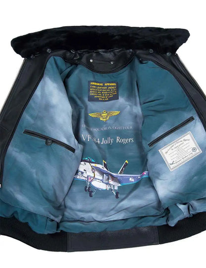 🔥Ofertas de Año Nuevo 2026 - NUEVA LLEGADA: CHAQUETA DE CUERO DE VUELO TOP GUN JOLLY ROGERS NEGRA