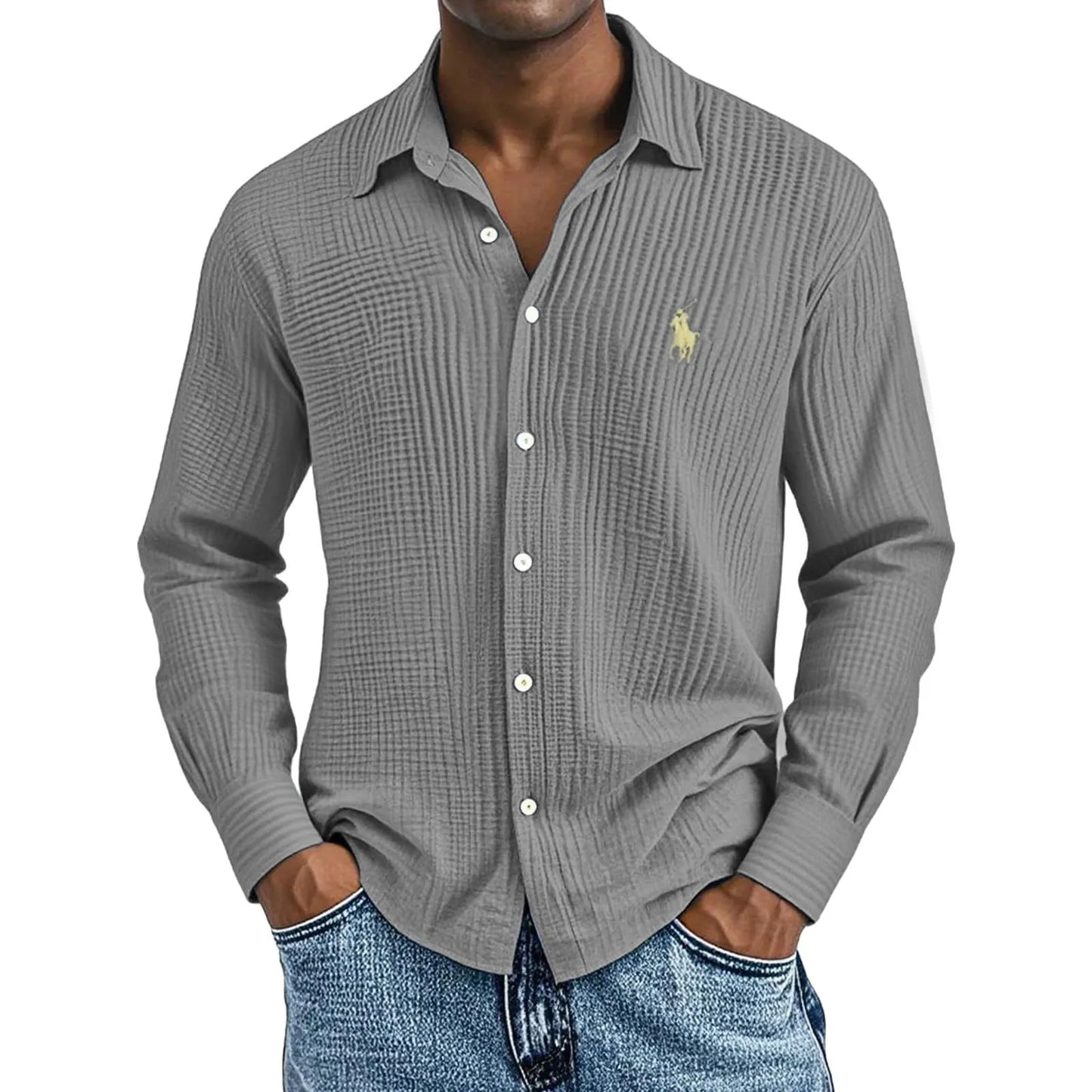 🔥🔥Ofertas especiales de año nuevo 2026: Camisas largas de algodón texturizado, informales, holgadas y cómodas para hombre
