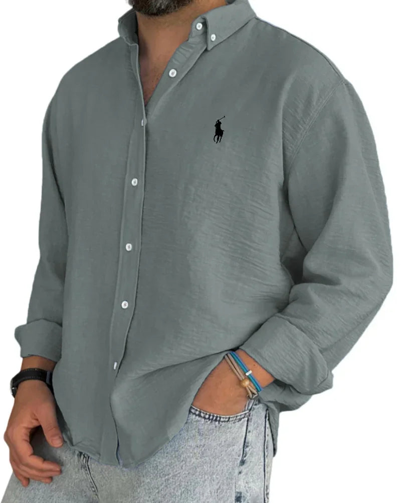 Camisa de hombre de lino y algodón con tapeta de botones