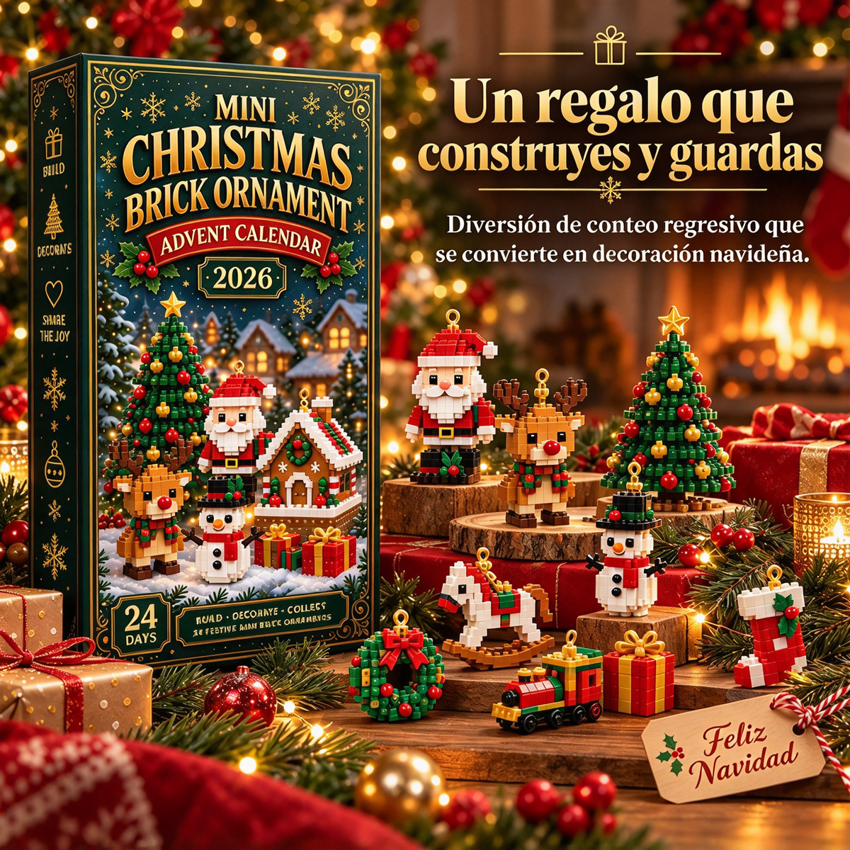 ⏳ Último día para ahorrar un 49 % – 🎄 Calendario de Adviento con mini adornos navideños | 24 sets de construcción festivos y únicos con colgadores; perfectos para decorar árboles de Navidad, coronas y otros adornos festivos 🧱