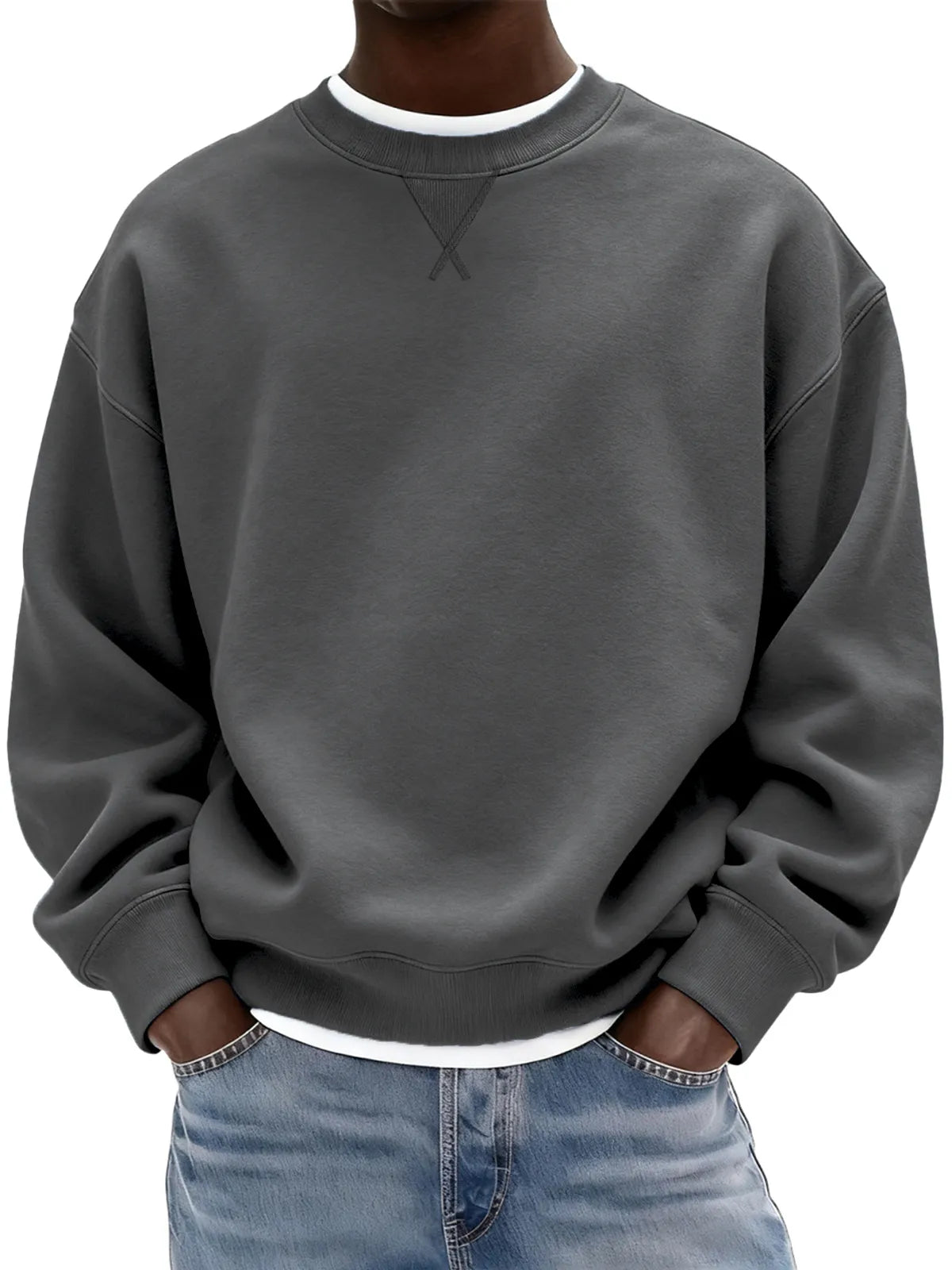 Sudadera de hombre confeccionada en algodón grueso con patrón de punto de cruz y cuello redondo