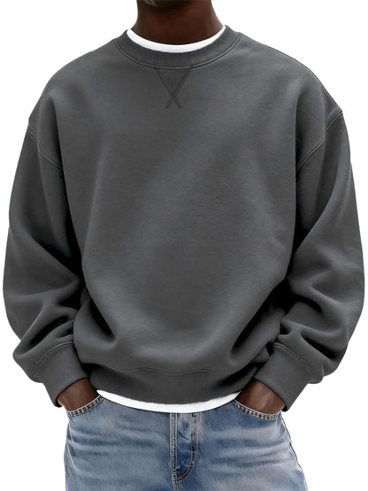 Sudadera de hombre confeccionada en algodón grueso con patrón de punto de cruz y cuello redondo