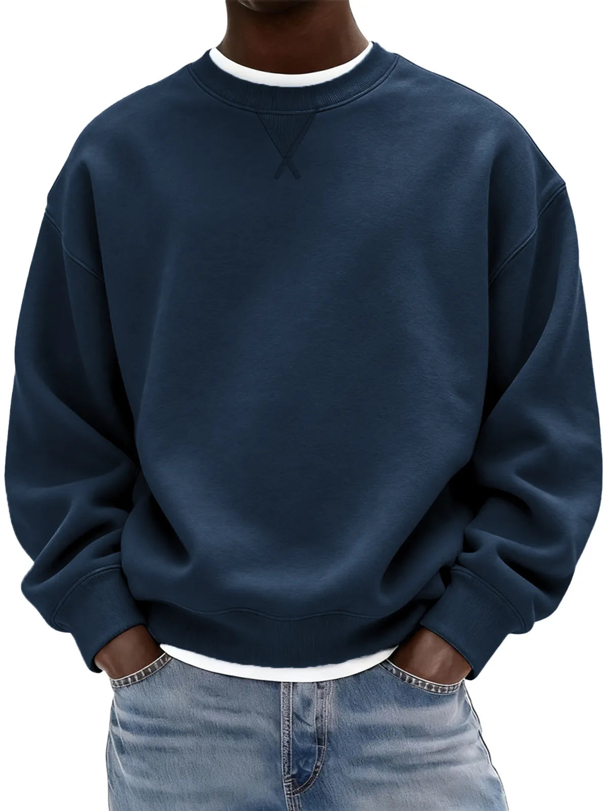 Sudadera de hombre confeccionada en algodón grueso con patrón de punto de cruz y cuello redondo