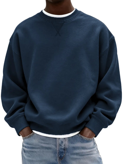 Sudadera de hombre confeccionada en algodón grueso con patrón de punto de cruz y cuello redondo
